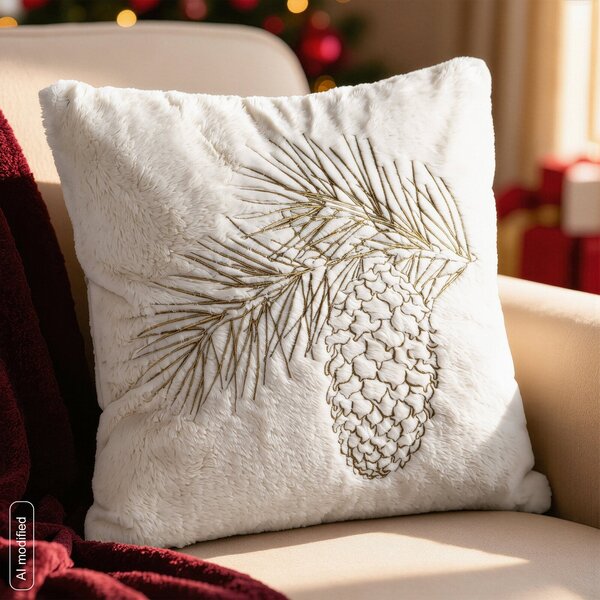CHLUPATÝ VÁNOČNÍ DEKORAČNÍ POVLAK NA POLŠTÁŘ PINE 45X45 CM BÍLÝ