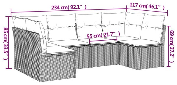 6dílná zahradní sedací souprava s poduškami béžová polyratan 3217389