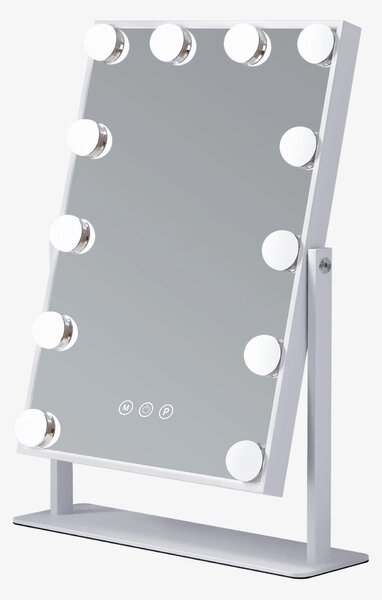 VANITII Make-up zrcadlo s osvětlením 30 x 41 cm LED osvětlení 12 stmívatelných světel 3 barevné režimy Make-up zrcadlo otočné o 360° pro toaletní stolek bílé barvy