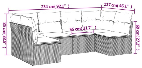 6dílná zahradní sedací souprava a podušky světle šedá polyratan 3217392