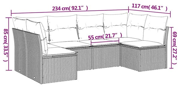 6dílná zahradní sedací souprava s poduškami černá polyratan 3217385