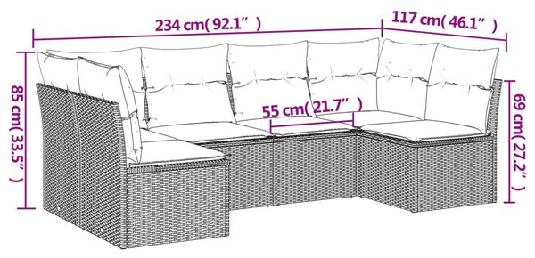 6dílná zahradní sedací souprava s poduškami hnědá polyratan 3217393