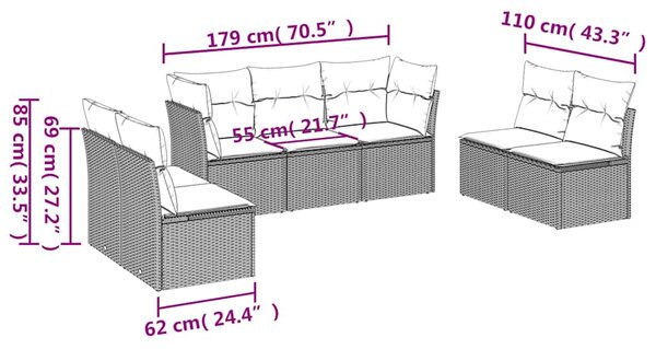 7dílná zahradní sedací souprava s poduškami černá polyratan 3217405