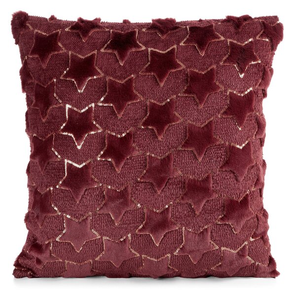CHLUPATÝ VÁNOČNÍ DEKORAČNÍ POVLAK NA POLŠTÁŘ STARS 45X45 CM VÍNOVÝ