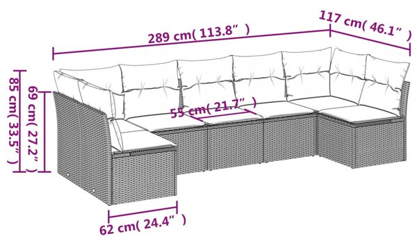 7dílná zahradní sedací souprava s poduškami béžová polyratan 3217428