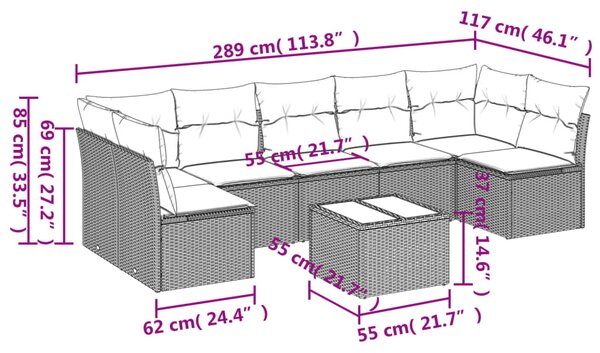 8dílná zahradní sedací souprava s poduškami hnědá polyratan 3217443