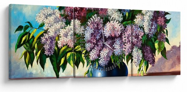 Obraz - Kytice šeříků (s hodinami) (90x30 cm)