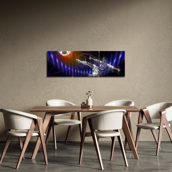 Obraz fotbalisty ve skoku (s hodinami) (90x30 cm)