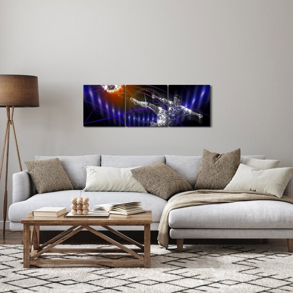 Obraz fotbalisty ve skoku (s hodinami) (90x30 cm)