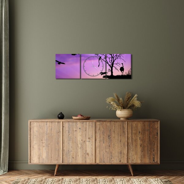 Obraz - Siluety zvířat (s hodinami) (90x30 cm)