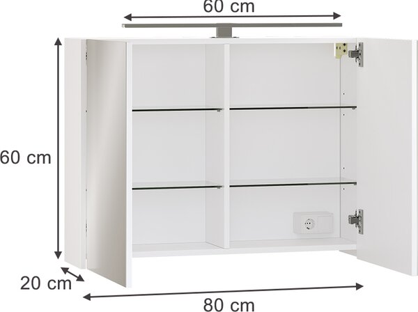 Koupelnová skříňka se zrcadlem Vicco Lavio Bílá 80 x 60 cm s osvětlením LED, Model 55340