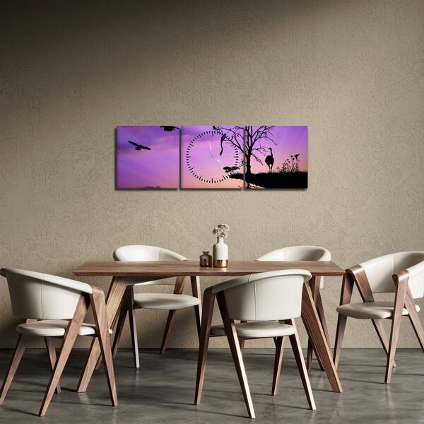 Obraz - Siluety zvířat (s hodinami) (90x30 cm)