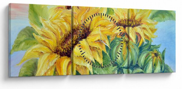 Obraz rozkvetlých slunečnic (s hodinami) (90x30 cm)