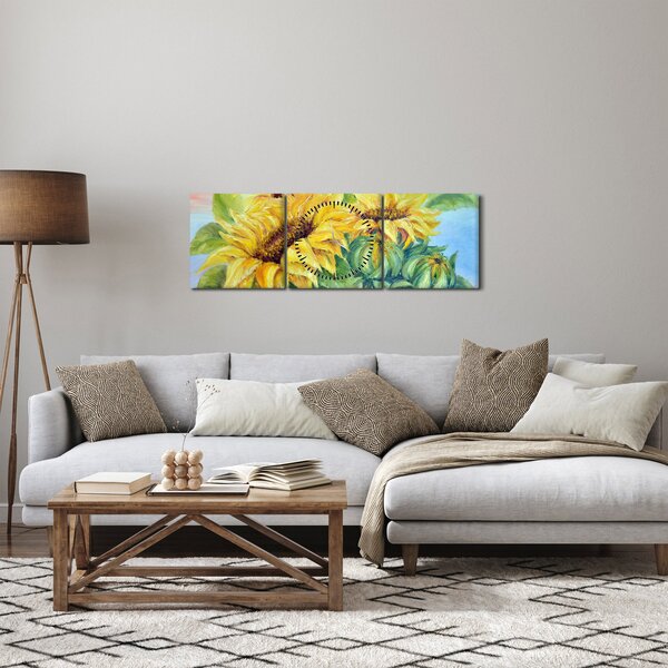 Obraz rozkvetlých slunečnic (s hodinami) (90x30 cm)
