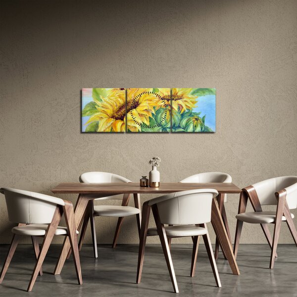 Obraz rozkvetlých slunečnic (s hodinami) (90x30 cm)