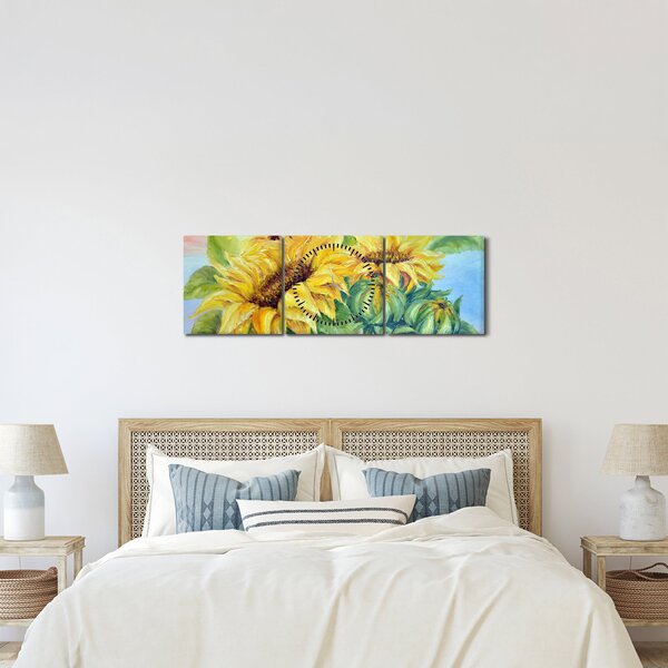 Obraz rozkvetlých slunečnic (s hodinami) (90x30 cm)