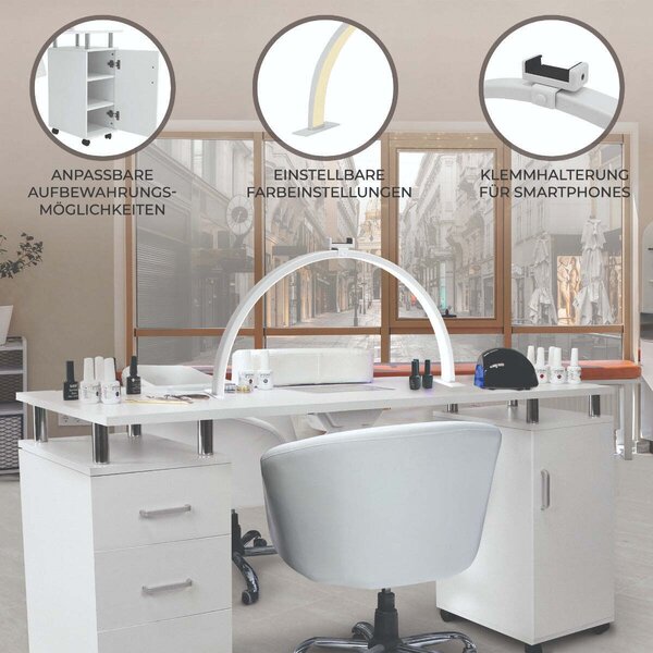 Profesionální salonní manikúrní stůl a LED půlměsícová lampa