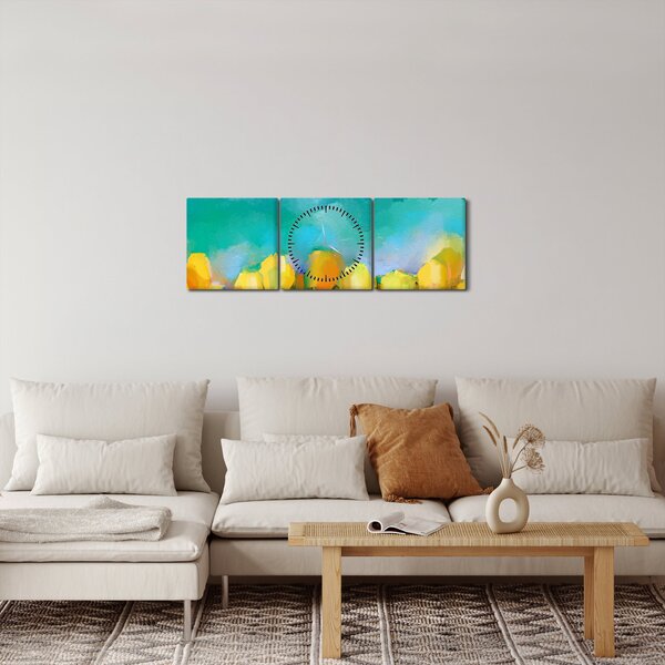 Obraz žlutých tulipánů (s hodinami) (90x30 cm)