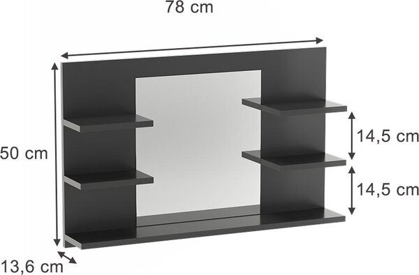 Koupelnová zrcadlová skříňka Vicco Wilbur Antracit 78 x 50 cm s policemi, Model 56243