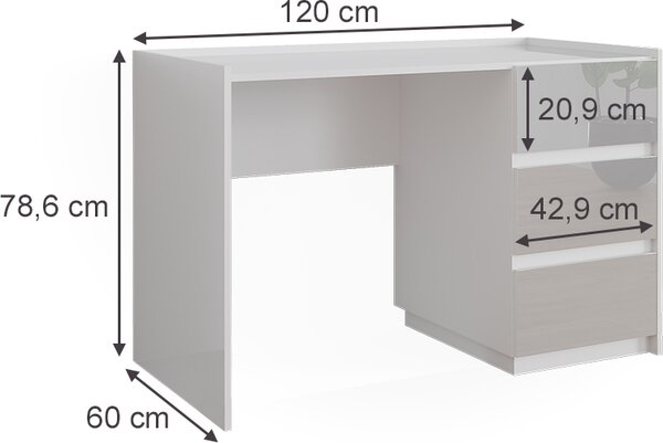 Toaletní stolek Vicco Marla Bílá vysoký lesk 120 cm se 3 zásuvkami, Model 51970