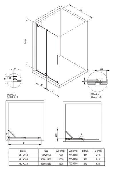 Deante Prizma sprchová zástěna walk-in 90 cm bílá matný/průhledné sklo KTJ_A39R