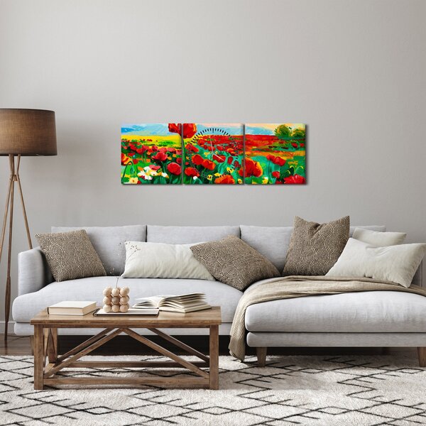 Obraz pole s vlčími máky (s hodinami) (90x30 cm)