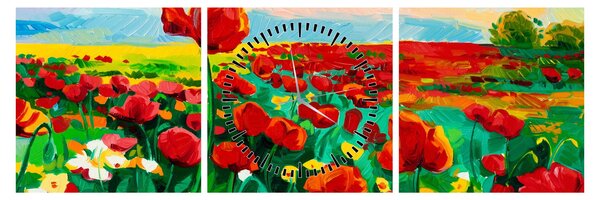 Obraz pole s vlčími máky (s hodinami) (90x30 cm)