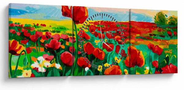 Obraz pole s vlčími máky (s hodinami) (90x30 cm)