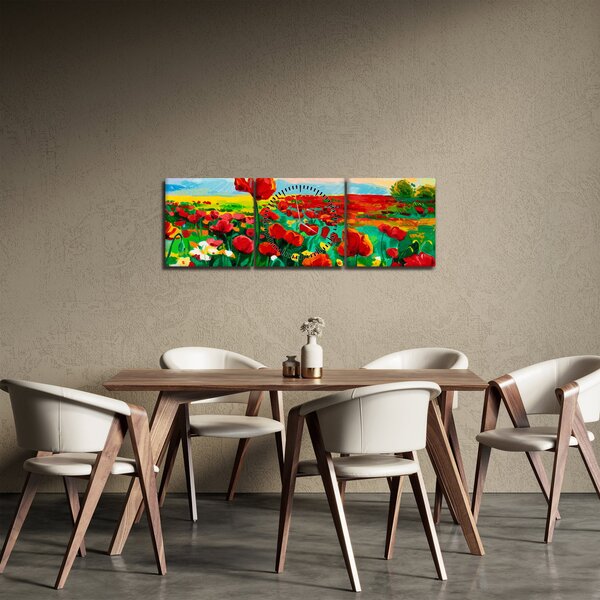 Obraz pole s vlčími máky (s hodinami) (90x30 cm)