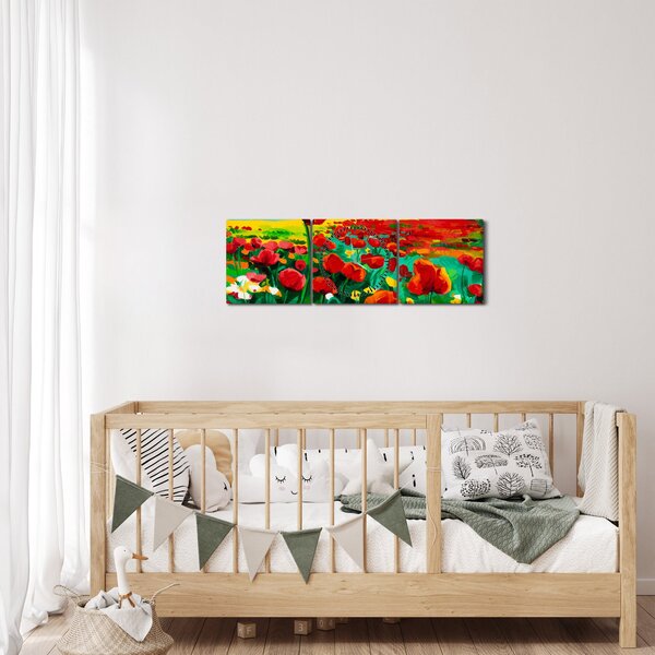 Obraz pole s vlčími máky (s hodinami) (90x30 cm)