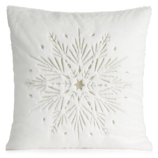 CHLUPATÝ VÁNOČNÍ DEKORAČNÍ POVLAK NA POLŠTÁŘ SNOWFLAKE 45X45 CM BÍLÝ