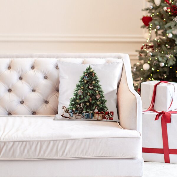 VÁNOČNÍ DEKORAČNÍ POVLAK NA POLŠTÁŘ CHRISTMAS TREE 45X45 CM VZOROVANÝ