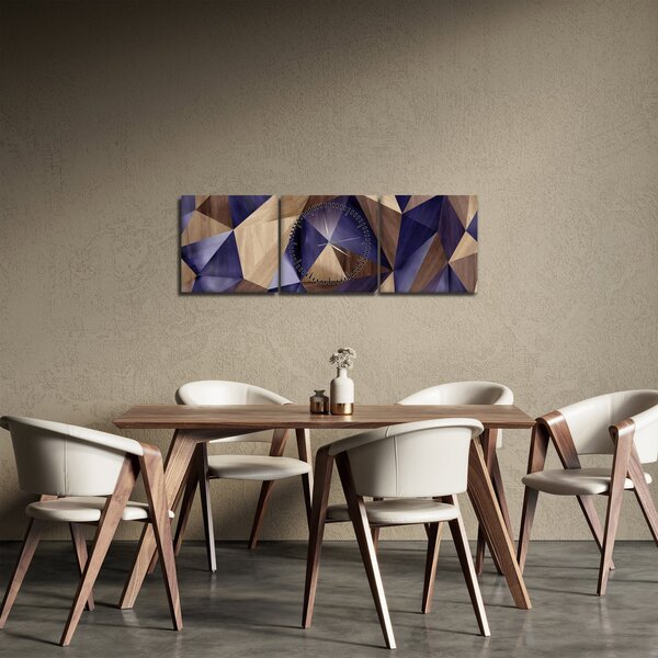 Obraz - 3D dřevěné trojúhelníky (s hodinami) (90x30 cm)