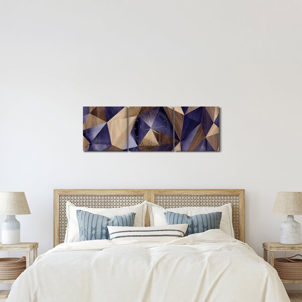 Obraz - 3D dřevěné trojúhelníky (s hodinami) (90x30 cm)