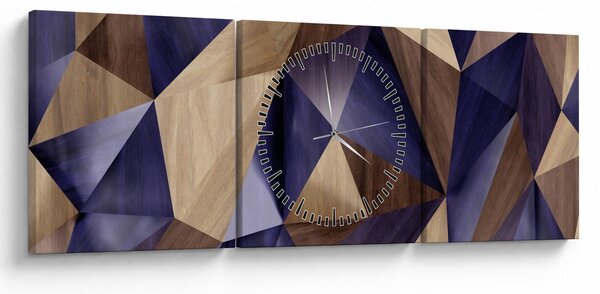 Obraz - 3D dřevěné trojúhelníky (s hodinami) (90x30 cm)