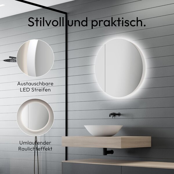 Zrcadlová skříňka do koupelny s osvětlením TALOS Picasso Style bílá Ø 60 cm - s vysoce kvalitním hliníkovým tělem - Moderní koupelnový nábytek s integrovaným LED osvětlením