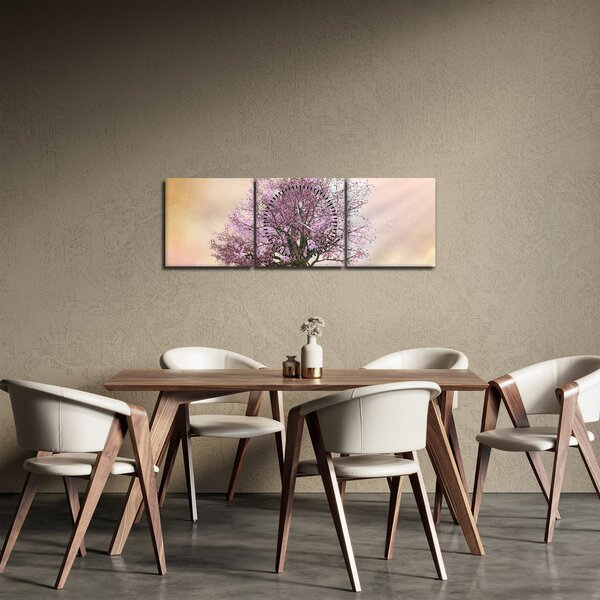 Obraz rozkvetlého stromu na vrcholku kopce (s hodinami) (90x30 cm)