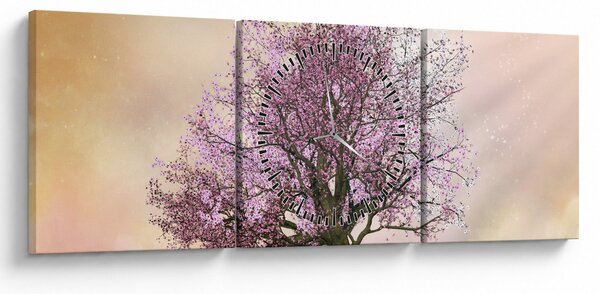 Obraz rozkvetlého stromu na vrcholku kopce (s hodinami) (90x30 cm)