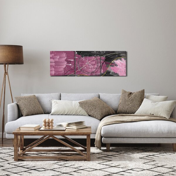 Obraz - Růžovo-černá abstrakce (s hodinami) (90x30 cm)