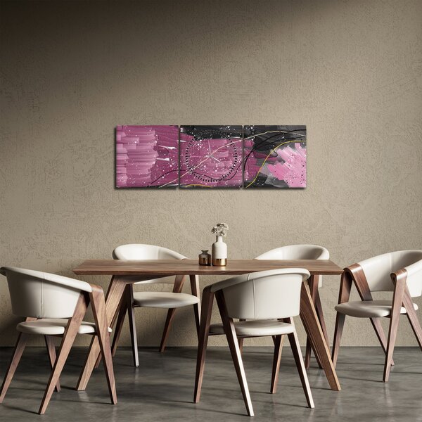 Obraz - Růžovo-černá abstrakce (s hodinami) (90x30 cm)
