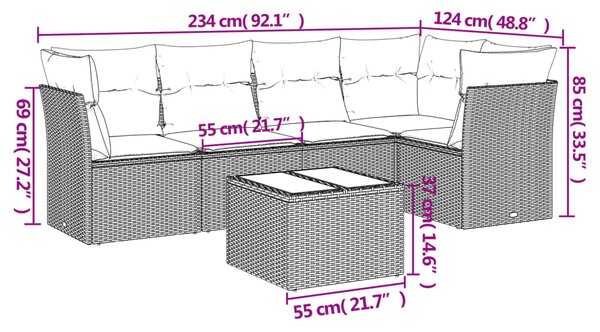 6dílná zahradní sedací souprava s poduškami béžová polyratan 3249448