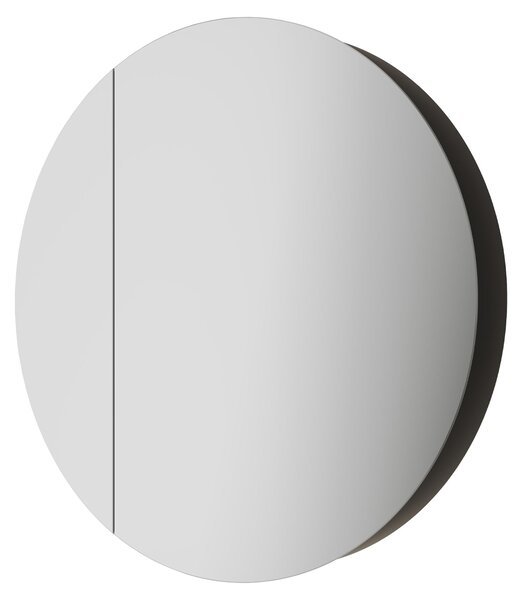 Zrcadlová skříňka s LED osvětlením, průměr 60 cm, kulatý tvar, korpus z hliníku, barva černá, 2 úložné plochy, stupeň krytí IP24