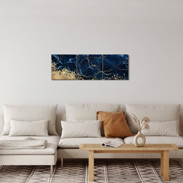 Obraz - Tmavě-modrý mramor (s hodinami) (90x30 cm)