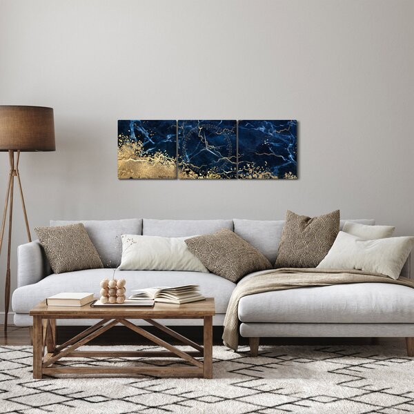 Obraz - Tmavě-modrý mramor (s hodinami) (90x30 cm)