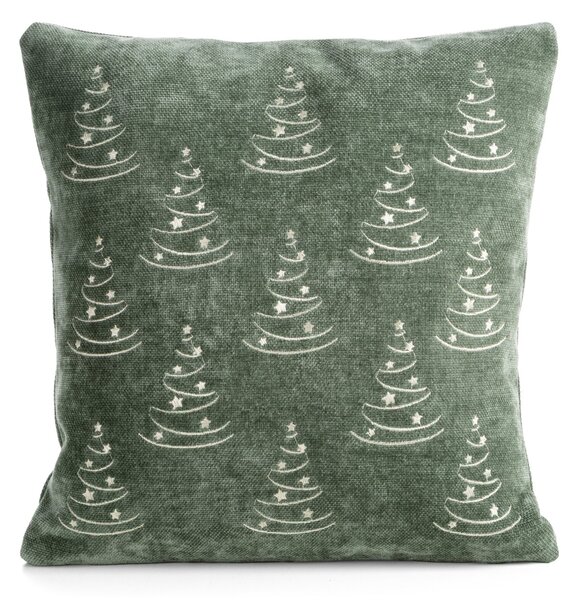 VÁNOČNÍ DEKORAČNÍ POVLAK NA POLŠTÁŘ TREE 45X45 CM TMAVĚ MÁTOVÝ