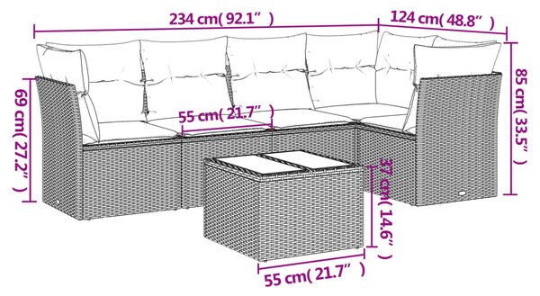 6dílná zahradní sedací souprava s poduškami béžová polyratan 3217608