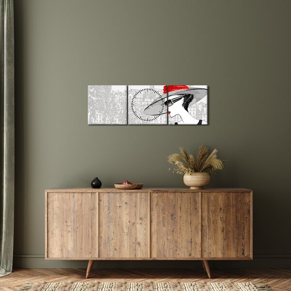 Obraz - Dáma ve městě (s hodinami) (90x30 cm)