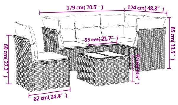 6dílná zahradní sedací souprava s poduškami béžová polyratan 3217648