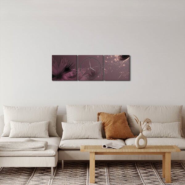 Obraz květu s motýlem (s hodinami) (90x30 cm)