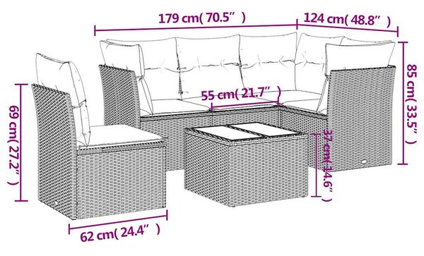 6dílná zahradní sedací souprava s poduškami hnědá polyratan 3217653